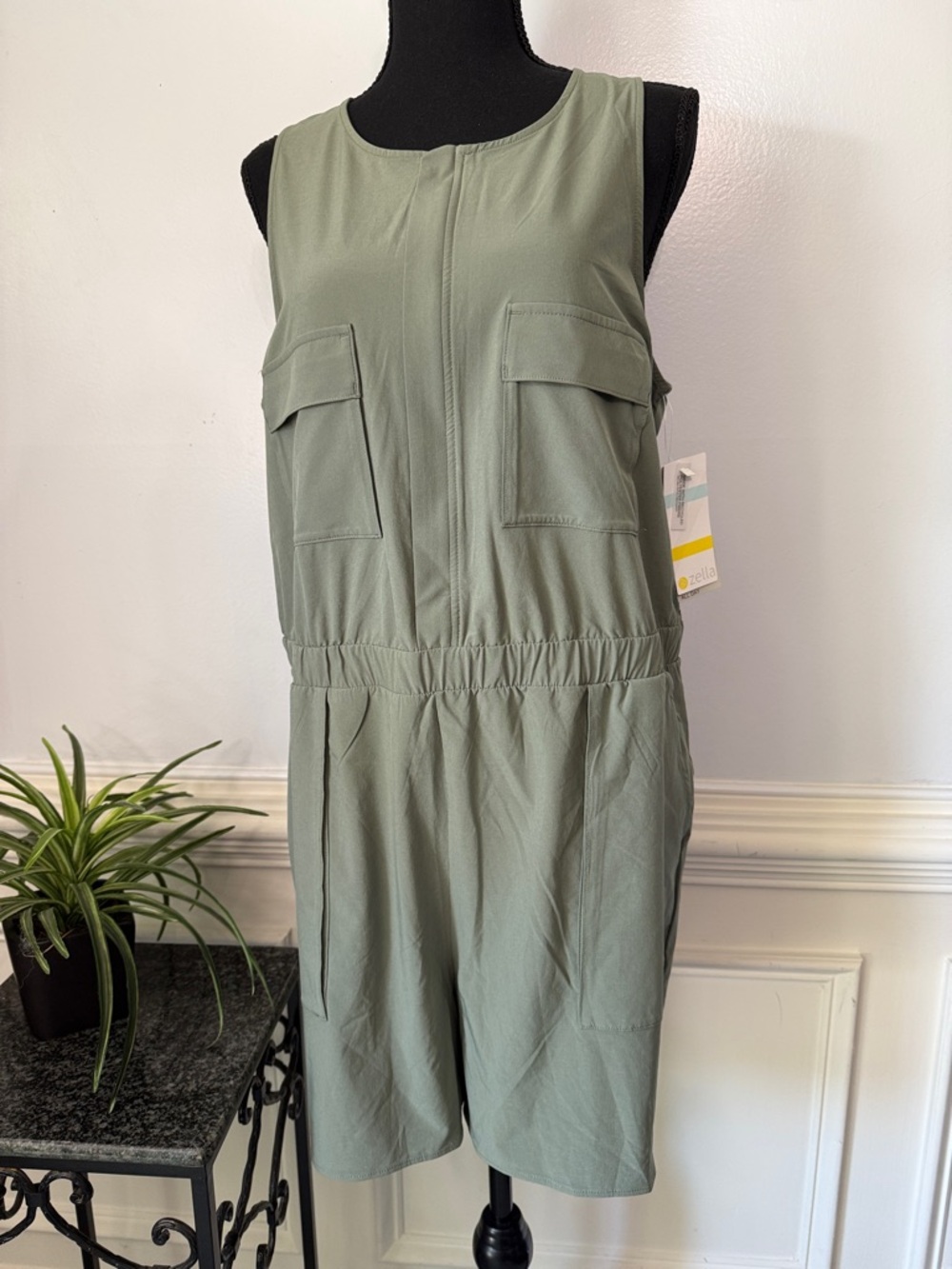 Zella Olive Green Sleeveless Utility Romper
